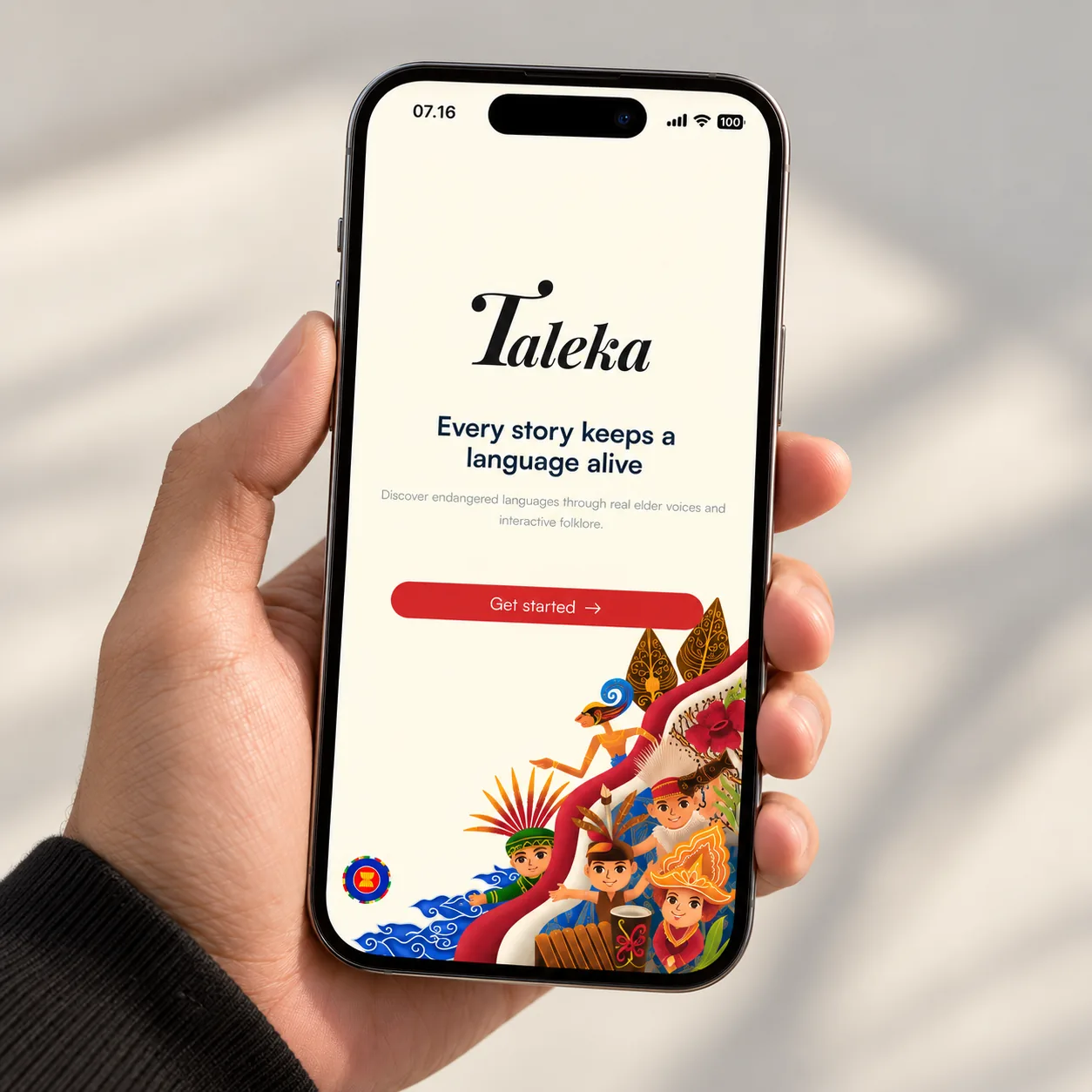 Taleka welcome screen on a handheld phone